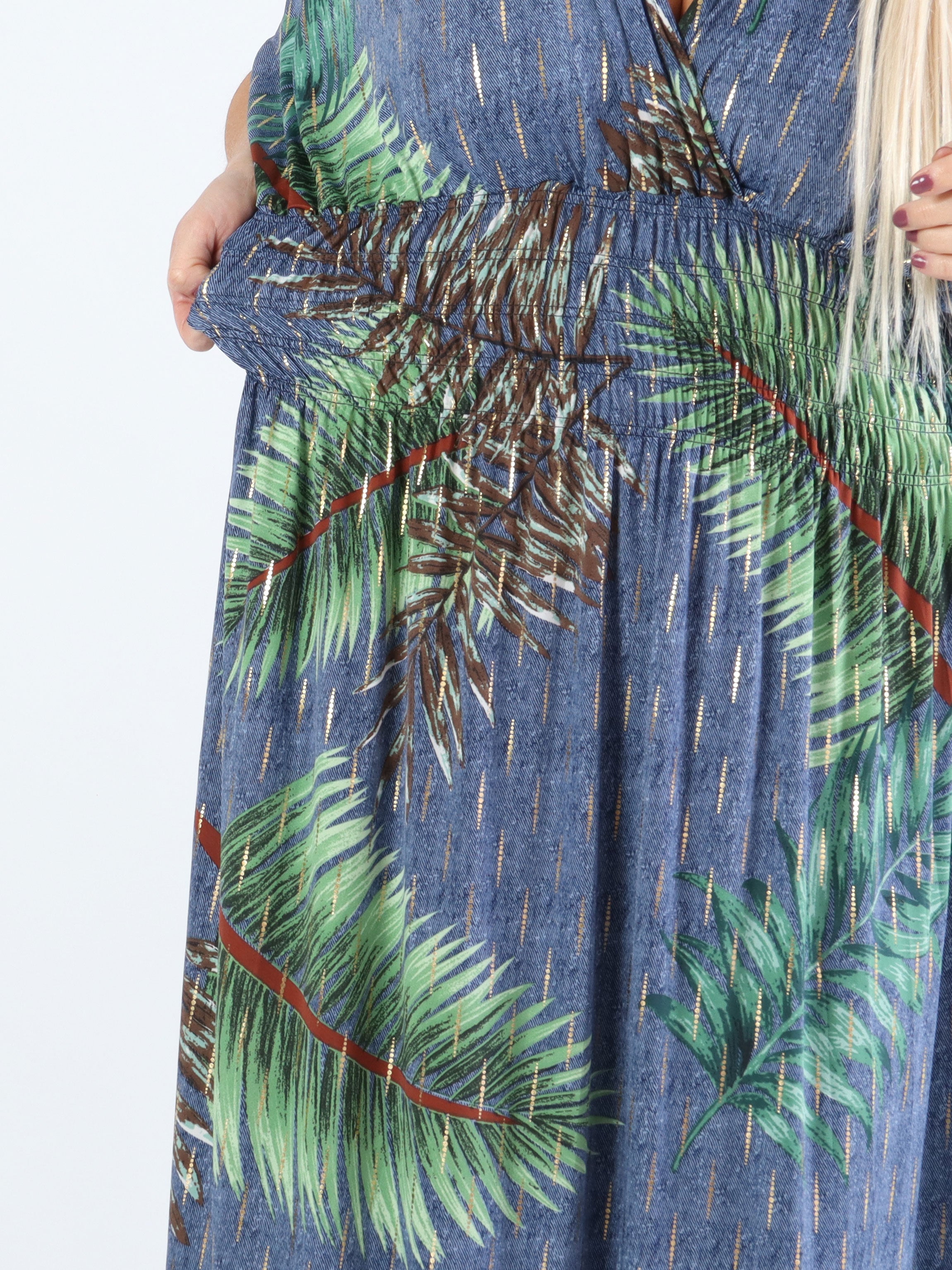 Pams Palm - Lang elastisk plus size kjole i krølfrit stof